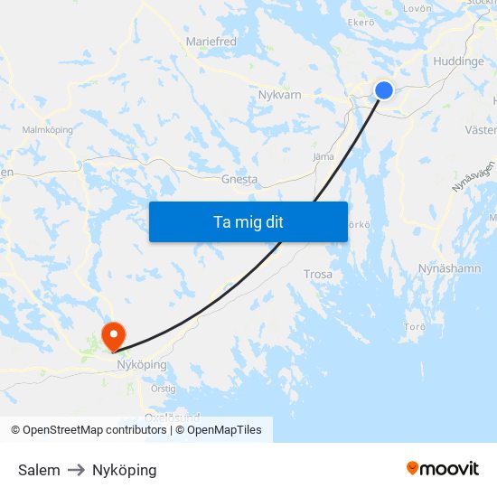 Salem to Nyköping map