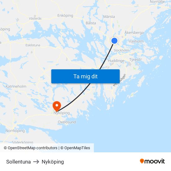 Sollentuna to Nyköping map