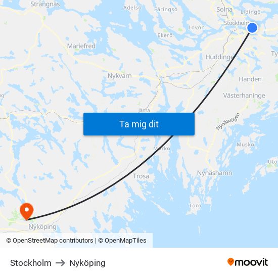 Stockholm to Nyköping map
