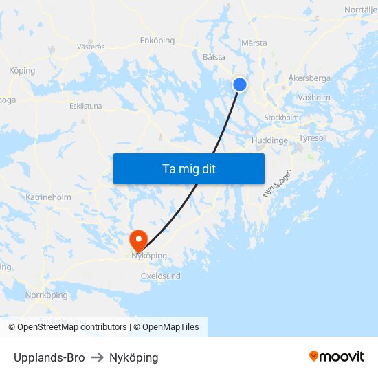 Upplands-Bro to Nyköping map