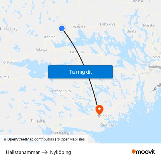 Hallstahammar to Nyköping map