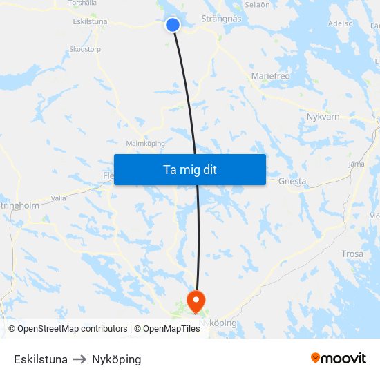 Eskilstuna to Nyköping map