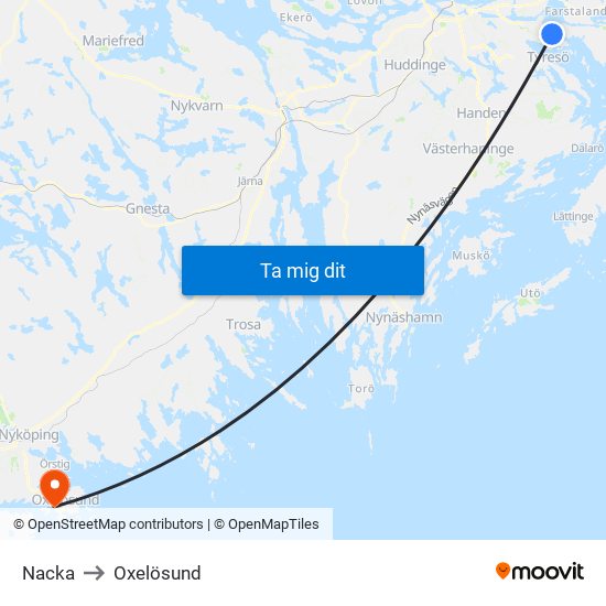 Nacka to Oxelösund map