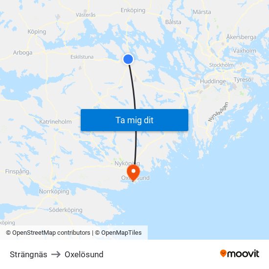 Strängnäs to Oxelösund map