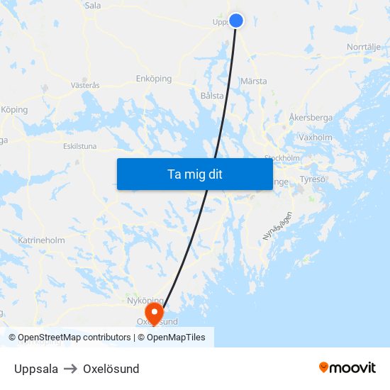 Uppsala to Oxelösund map