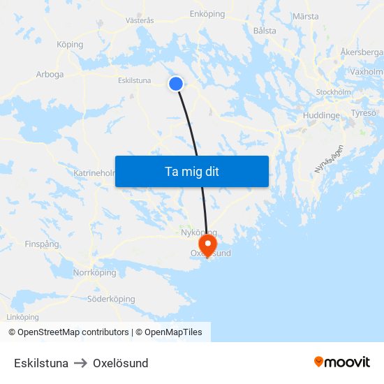 Eskilstuna to Oxelösund map