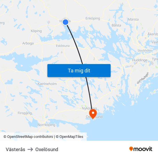 Västerås to Oxelösund map