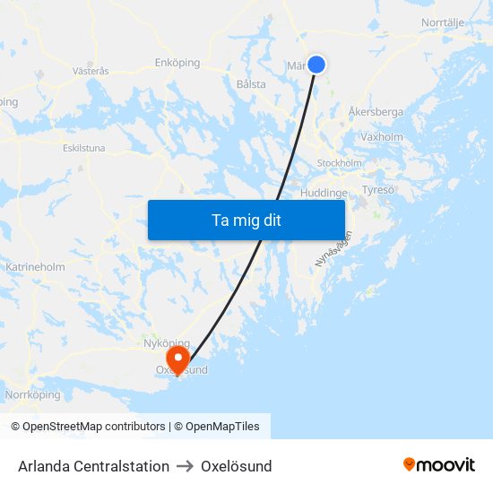 Arlanda Centralstation to Oxelösund map