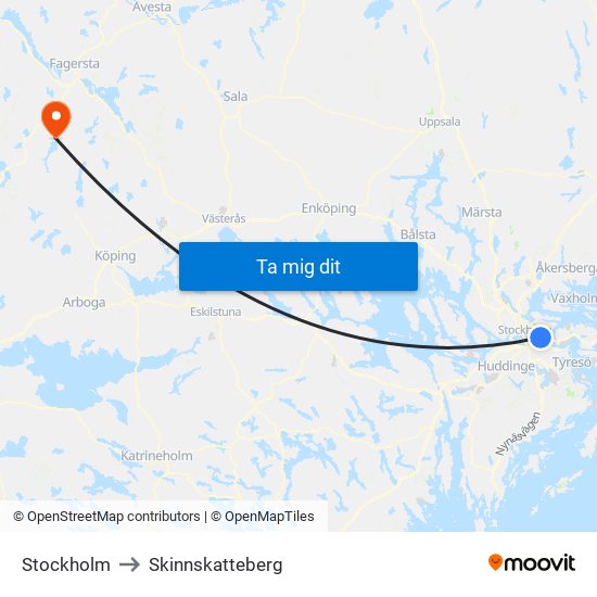 Stockholm to Skinnskatteberg map