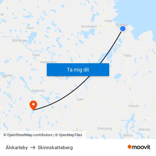 Älvkarleby to Skinnskatteberg map