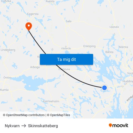 Nykvarn to Skinnskatteberg map