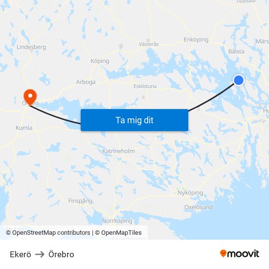 Ekerö to Örebro map