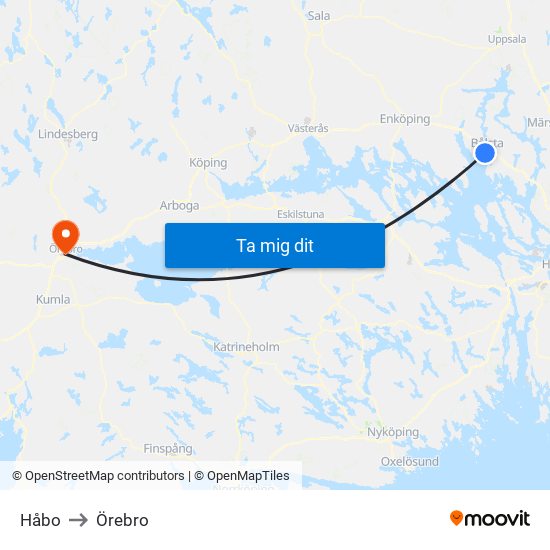 Håbo to Örebro map