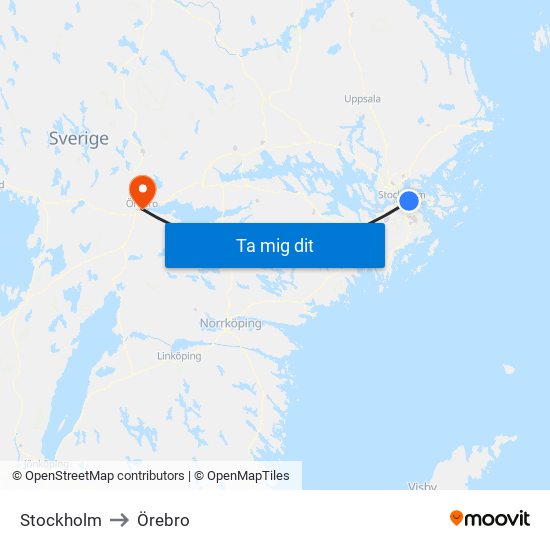 Stockholm to Örebro map