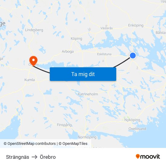 Strängnäs to Örebro map