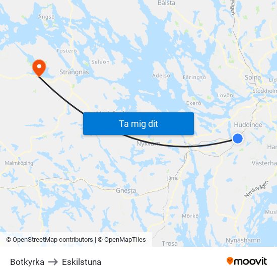 Botkyrka to Eskilstuna map