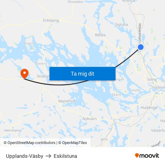 Upplands-Väsby to Eskilstuna map