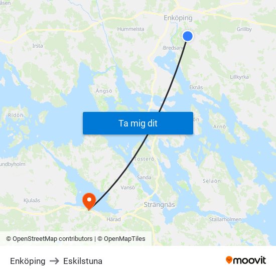 Enköping to Eskilstuna map