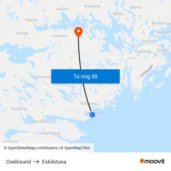 Oxelösund to Eskilstuna map