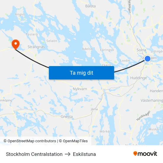 Stockholm Centralstation to Eskilstuna map