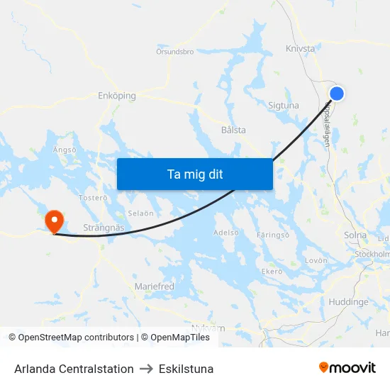Arlanda Centralstation to Eskilstuna map