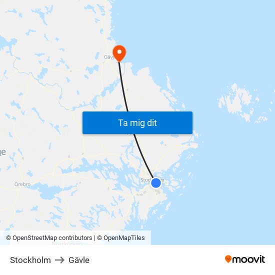 Stockholm to Gävle map