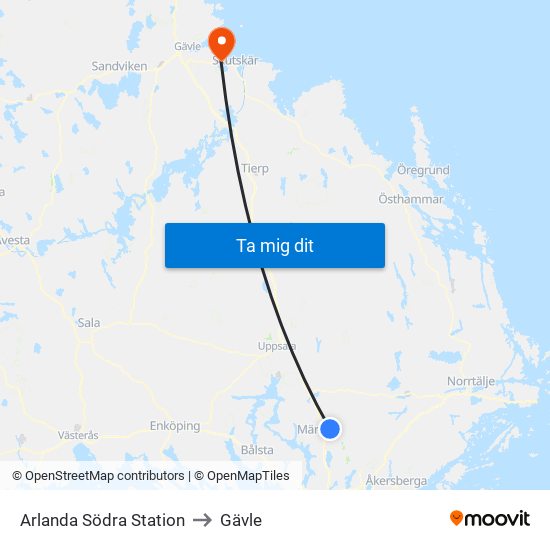 Arlanda Södra Station to Gävle map