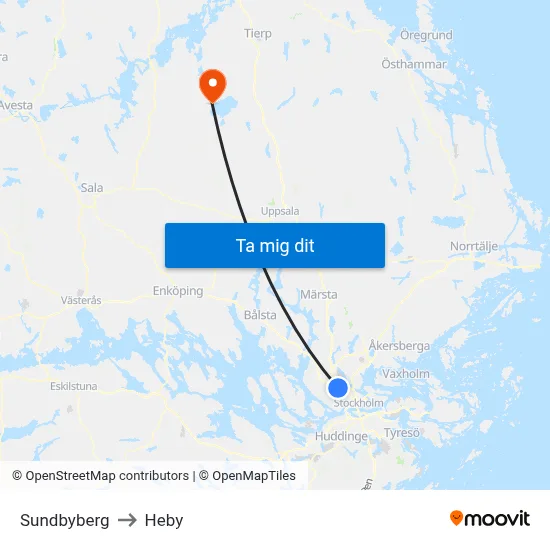Sundbyberg to Heby map