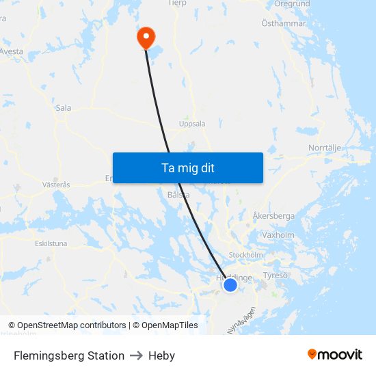 Flemingsberg Station to Heby map