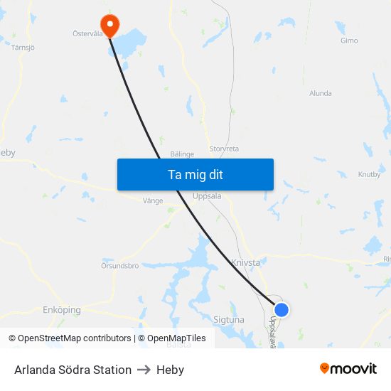 Arlanda Södra Station to Heby map
