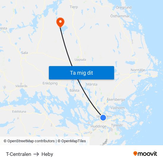 T-Centralen to Heby map