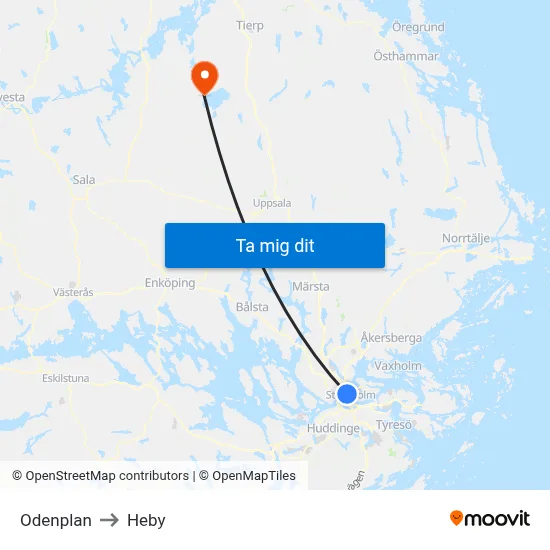Odenplan to Heby map