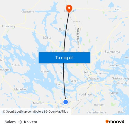 Salem to Knivsta map