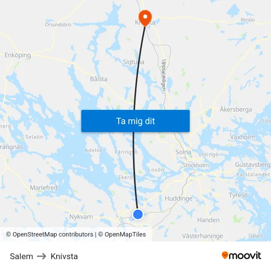 Salem to Knivsta map