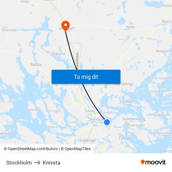 Stockholm to Knivsta map