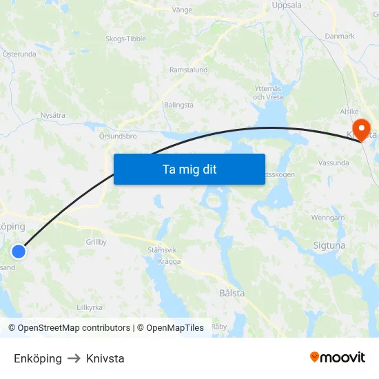 Enköping to Knivsta map