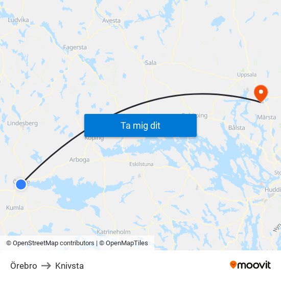 Örebro to Knivsta map