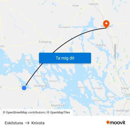 Eskilstuna to Knivsta map