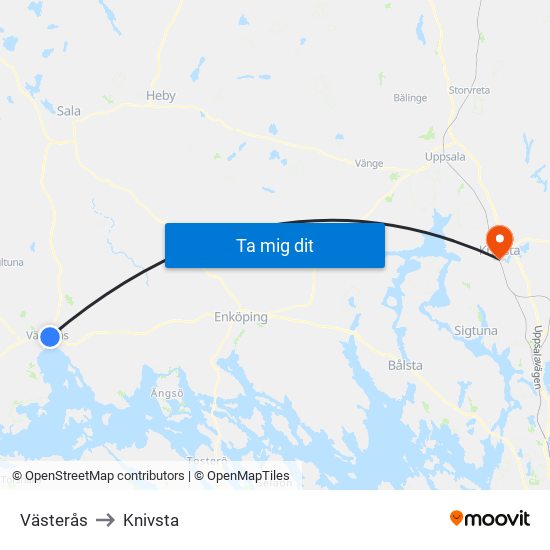 Västerås to Knivsta map