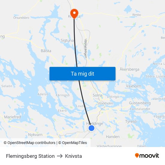 Flemingsberg Station to Knivsta map