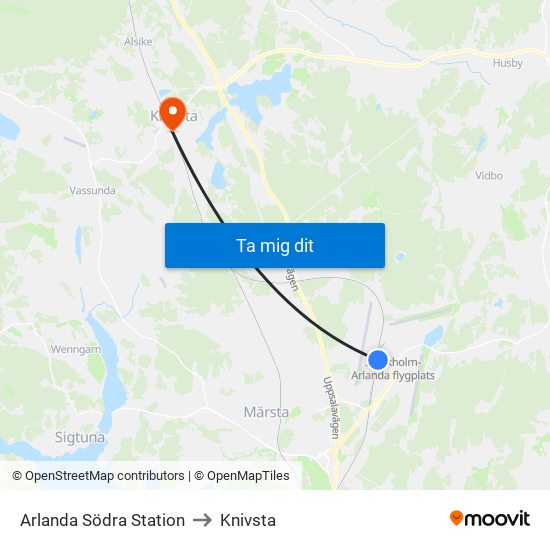 Arlanda Södra Station to Knivsta map