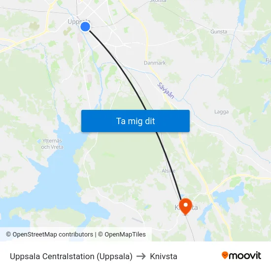 Uppsala Centralstation (Uppsala) to Knivsta map