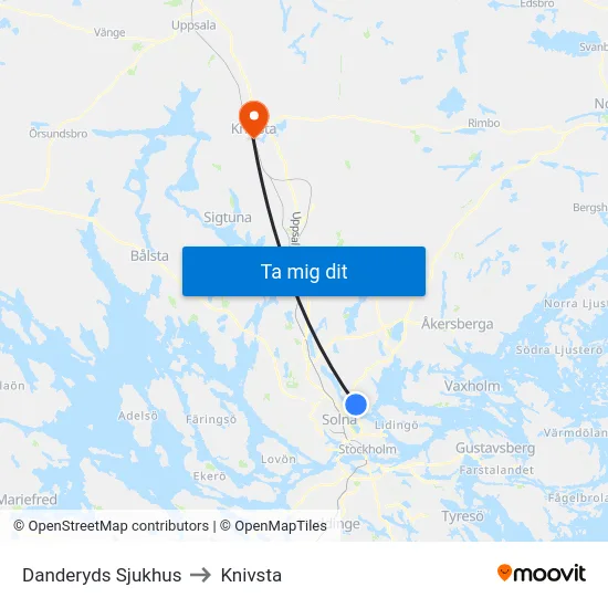 Danderyds Sjukhus to Knivsta map