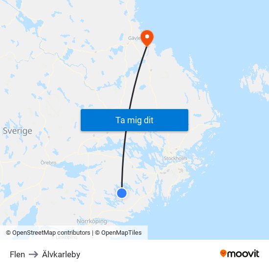 Flen to Älvkarleby map