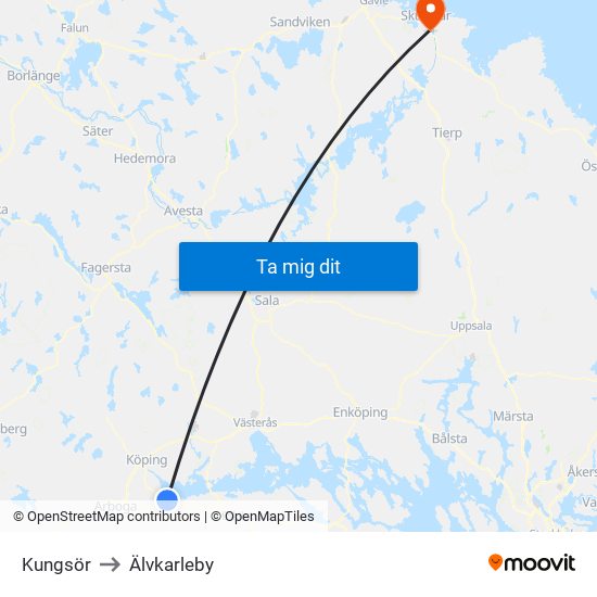 Kungsör to Älvkarleby map