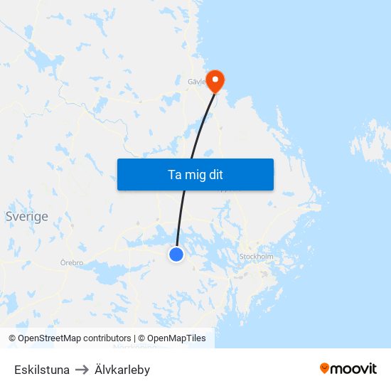 Eskilstuna to Älvkarleby map