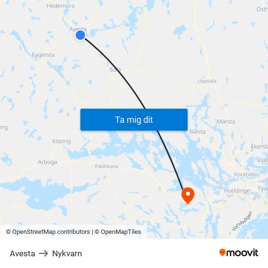 Avesta to Nykvarn map