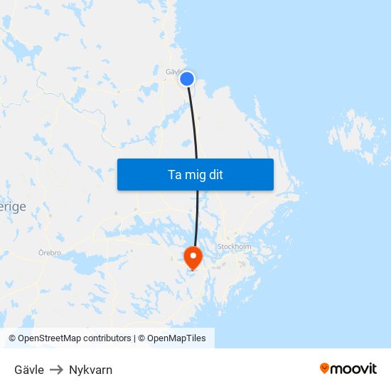 Gävle to Nykvarn map