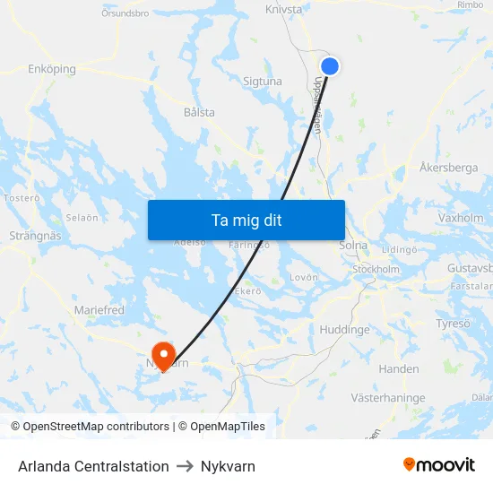 Arlanda Centralstation to Nykvarn map