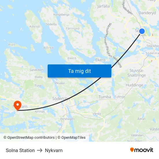 Solna Station to Nykvarn map